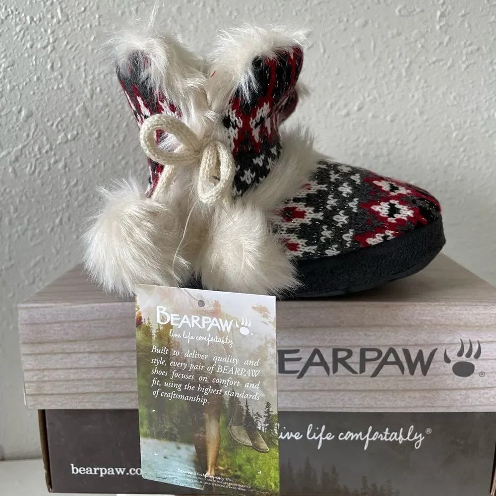 NIB BearPaw Kinsley Youth Red Holiday Slipper Booties Sizes S,M,L,XL